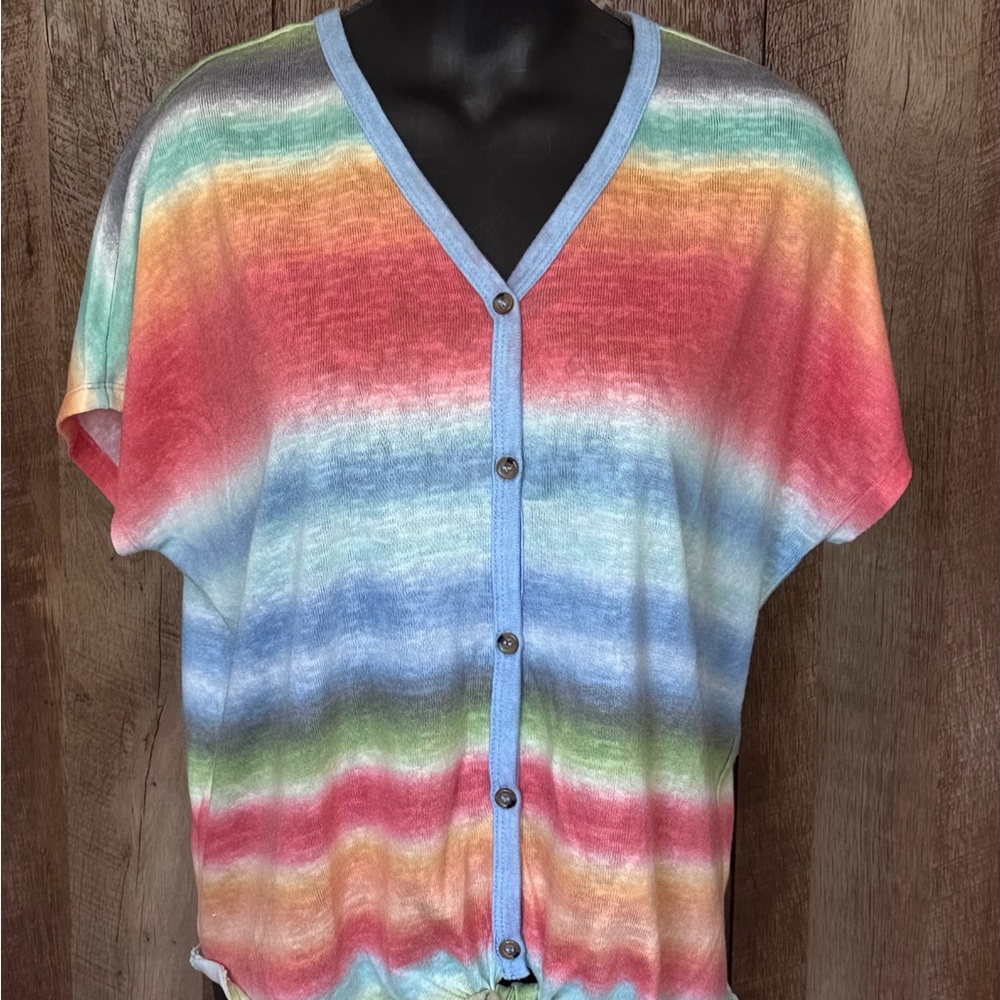 For The Republic Bright Striped Button-Up Women's Top - Picture 2 of 11